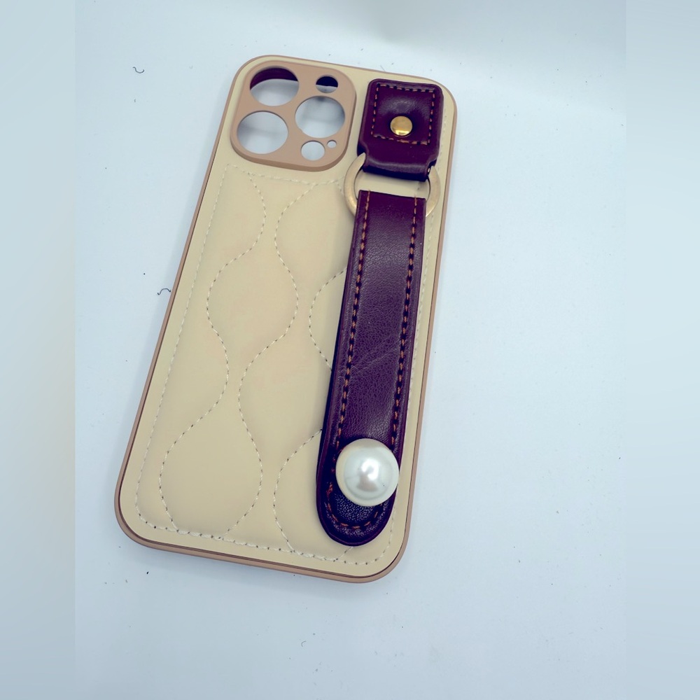 Elegant Cream and Brown Phone Case with Strap